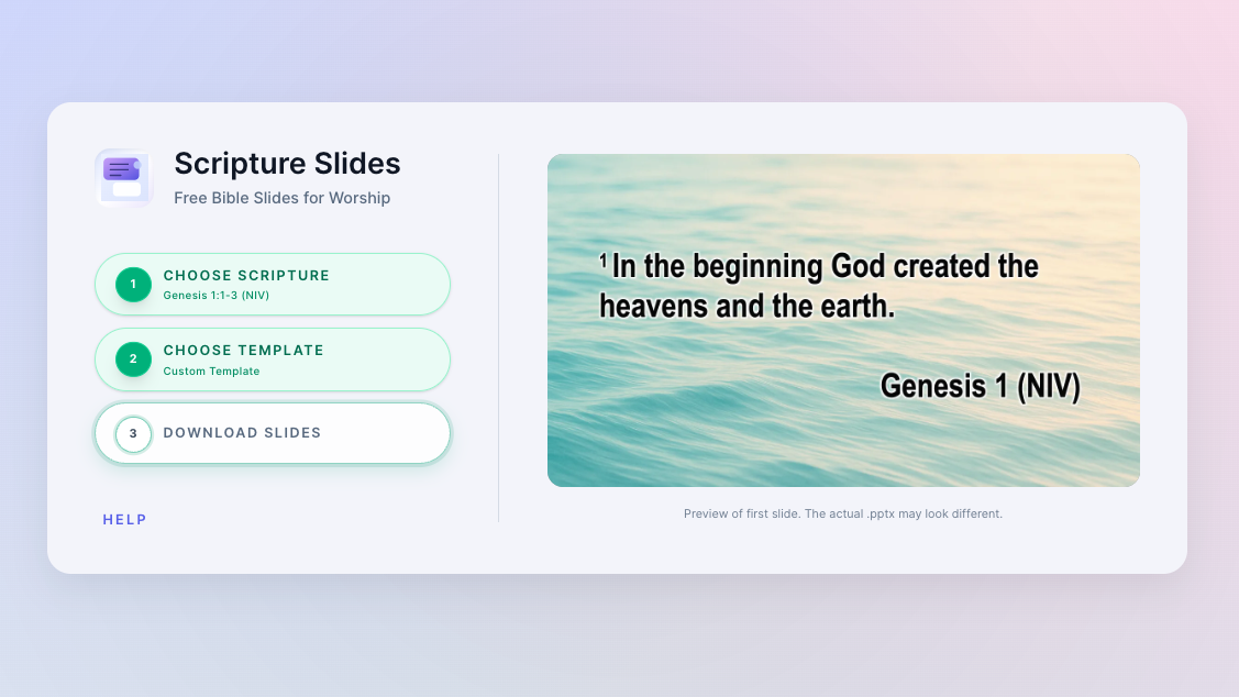 Live preview showing hymn lyrics on a Song Slides slide